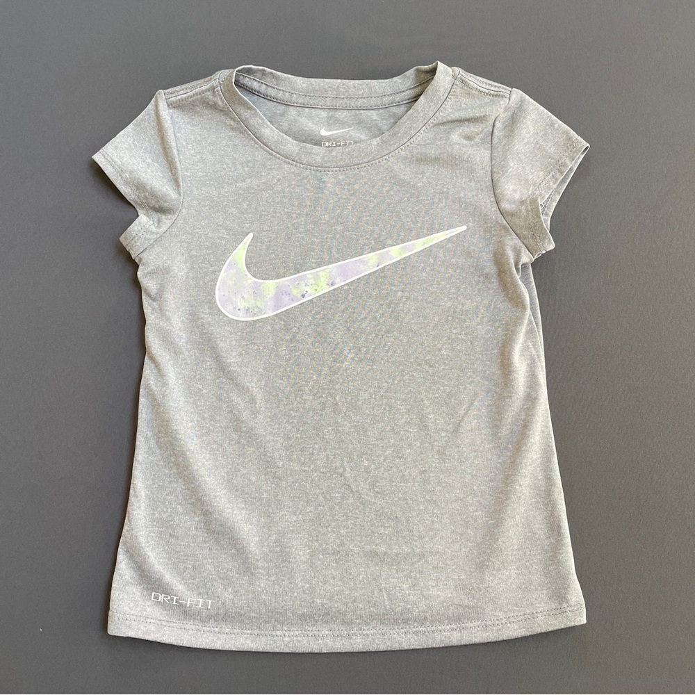 Nike Kids Light Gray Tee with Iridescent Swoosh